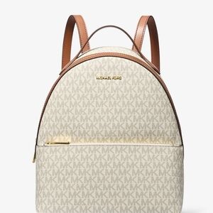 Michael Kors Cream Monogram Backpack with Tan Trim